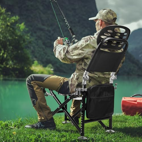 Somerway Fishing Chair, Folding Fishing Chair with Rod Holder, 21cm Height Adjustment, Backrest, Portable Fishing Deck Chair for Adults, Ideal Fisherman Gift (Black)