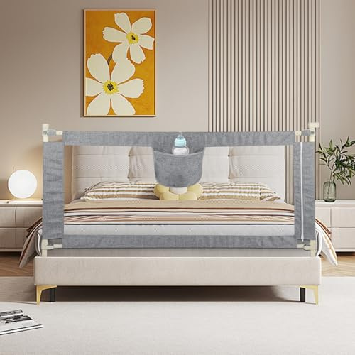HUOLE Barrière de Securite de Lit Adulte,Clôture de Jeu Portable pour Enfants,Barriere de Lit Enfants Bébé,Amovible,Réglable en Hauteur（70-99cm）,en Maille Respisante-Gris☻-2.0m