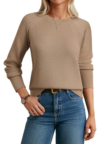 Women's Jumpers Long Sleeve Merino Wool Blend Sweater Crew Neck Classic Knitwear for Fall Winter Beige S