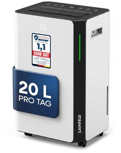 Luftentfeuchter 20 L/Tag | Niedriger Energieverbrauch | Ablaufschlauch für Dauerbetrieb | Elektrischer Raumentfeuchter, Dehumidifier für Home, Keller, Wohnung