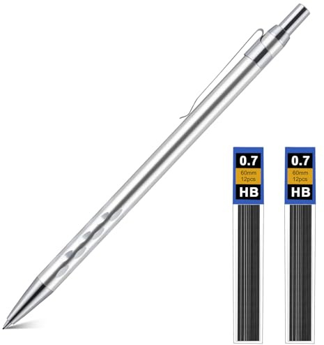 AOOSU Pennset med 0,7 mm mekaniska pennor, metallpenna med 2 st HB-pennor för konstskrivning, teckning, skiss – silverprickig