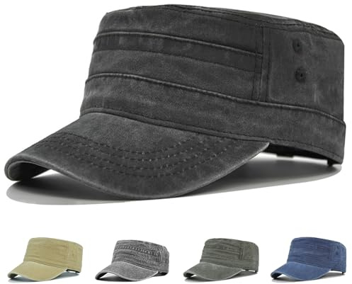 Fuantuda Cappello Unisex in Stile Militare, Regolabile Cappello Visiera Piatta, Berretto Militare, Casuale Sport Vintage cap, Circonferenza della Testa 55-59cm