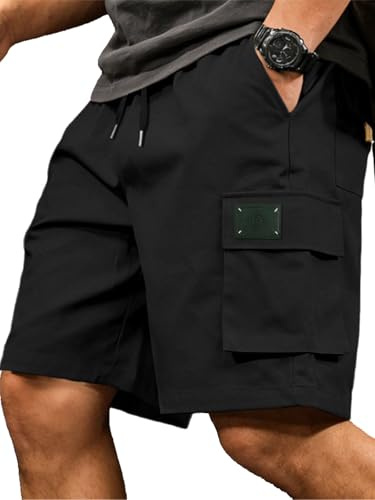 QUNERY Pantalon Corto Hombre Verano Cargo Cortos Casual Bermudas Shorts Running Deporte con Múltiples Bolsillos Negro 3XL