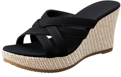 Sandalias para mujer con cuña, sandalias de plataforma de tacón alto, sandalias de punta abierta, zapatillas de verano, elegantes sandalias de cuña, sandalias bohemias romanas, Z01 negro., 36 EU