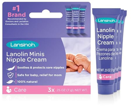 Lansinoh HPA Lanolin Nipple Cream for sore nipple & cracked skin, 100% natural single ingredient, breastfeeding essential, tasteless, odourless, hospital bag, moisturising, 3x7ml
