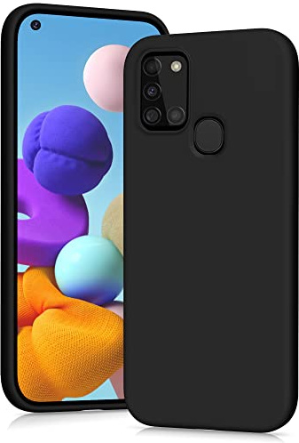 YATWIN Hülle für Samsung Galaxy A21S, Silikon Handyhülle mit Futter, 1mm Kamera und Displayschutz, Dünn & Leicht, Anti Kratzer Case, Schwarz
