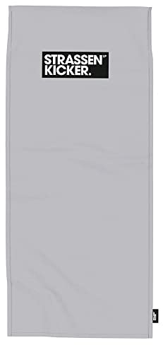 STRASSENKICKER Sport- & Fitnesstuch, ca. 50x110 cm +15 cm Flap, 100% Polyester, mit Flag Label, Rückseite mit Überzug für Fitnessgeräte und integrierter Reißverschlusstasche, Grau