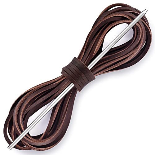 Schnürsenkel-Set für Schnürsenkel, Leder, 183 cm lang, 3,2 mm breit, 1 Nadel und 2 Streifen, Braunes Alaun, 72