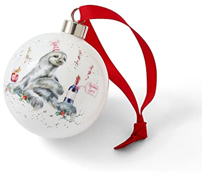 Royal Worcester Christmas Tree Ornament - Holiday Spirits Bauble with Sloth Motif, Fine Bone China Festive Holiday Decorations, Hand-Painted Whimsical Animal Theme for Seasonal Home Decor