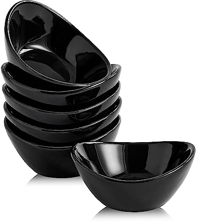 Swuut Ceramic Dipping Bowls Set of 6,1.5 Oz White Dip Pinch Bowl,Soy Sauce Dishes,Mini Bowls for Charcuterie Board Sushi,Tomato Sauce,BBQ and Party Supplies(Black)