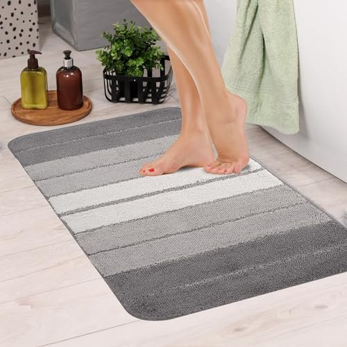 ASAB Non Slip Microfibre Bath Mat 80x50cm Machine Washable Bathroom Mat Soft and Comfortable Bath Rug TPR Backing Shower Water Absorbent Bathroom Floor Mat Quick Dry Lightweight Portable Bath Mat Grey