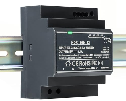 Jadeshay Fuente de Alimentación 220V a 12V Transformador 100W 12V 7.1A para Control de Automatización Industrial,AC100V-240V Entrada DC12V Salida se Adapta a Carril DIN Estándar
