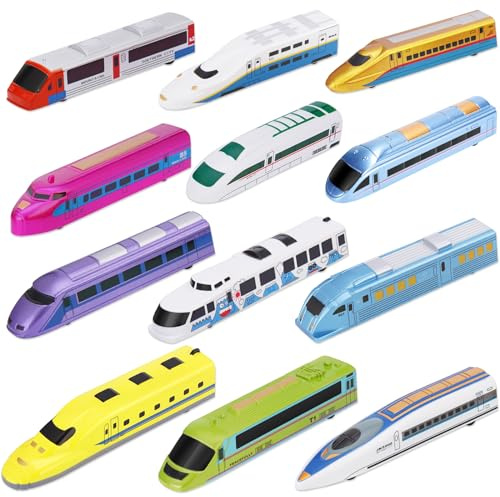 Crelloci Bullet Train Pull Back Toy High Speed City Train Modern Locomotives for Kids Toddle Boys - Bundle of 12