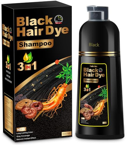 Sminktec Hair Dye Shampoo 3 in 1 for Grey Hair, Herbal Ingredients Natural Shampoo Hair Dye for Women Men (Black)