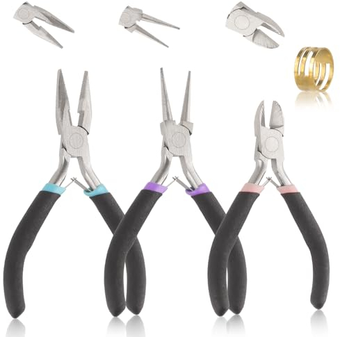 3-teiliges Set Schmuckzangen, Werkzeuge zur Schmuckherstellung, mit Ringöffner, Flachzange, Seitenschneider, Zange mit runder Spitze, Zangen, Kit, zum Schneiden von Schmuck