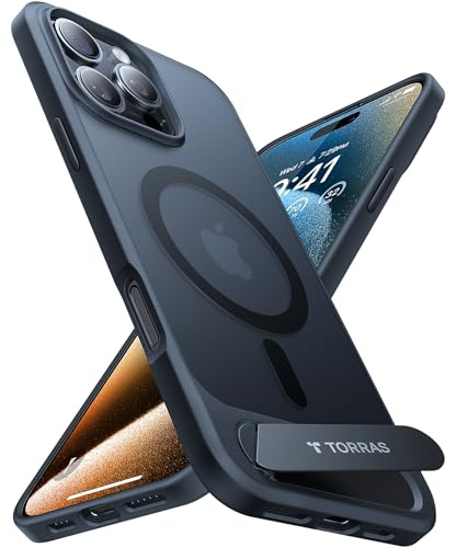 TORRAS Ostand L1 für iPhone 16 Pro Hülle für MagSafe mit kapazitiven Tasten für mit unsichtbarem Ständer Militärschutz Magnetkraft Zertifiziert Handyhülle iPhone 16 Pro Case Stoßfest Matt Schwarz