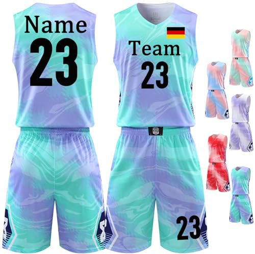 BROKANER Benutzerdefiniert Basketball Trikot Tshirt und Shorts 2 Teiliges Set Jeder Name Nummer Team Logo - Basketball Trikot Jungen Mädchen Personalisierte Basketball Trikotsatz