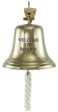 NKlaus Campana marítima 'Welcome on Board' de latón, 15 cm, perfecta para acentos náuticos, decoración retro 16087