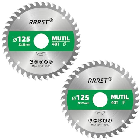 RRRST 2Stück Sägeblatt Kreissägeblatt 125 x 22.23 mm, 40 Zähne - Multi Material Feinschnitt - für Aluminium, Kupfer, NE-Metalle, Holz, Sperrholz, Fußleisten, Laminat uvm