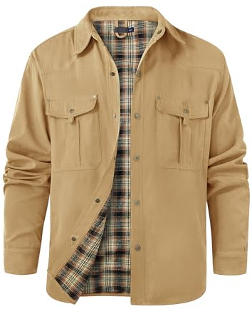 Svanco Chaqueta de Entretiempo Para Hombre Con Forro De Cuadros, Cuello Alto, Chaqueta de Trabajo Cargo Para Primavera y Otoño