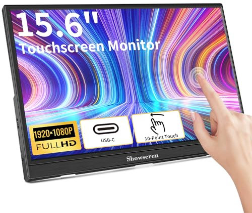Showscren Tragbarer Touchscreen-Monitor 15,6 Zoll, FHD 1920 x 1080p-Display 60 Hz 100% sRGB mit Lautsprecher, integriertem Ständer, HDMI-USB-C-Erweiterung, Laptop-Monitore für Switch, Xbox-Computer