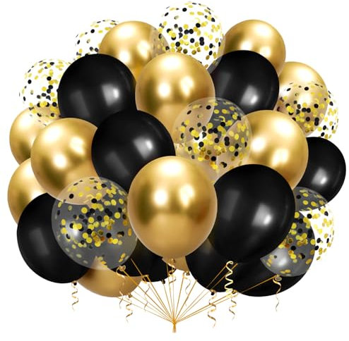 Palloncini neri dorati, 100 palloncini neri da 12 pollici, con coriandoli, palloncini per palloncini, ghirlande di compleanno, decorazione per bambini, matrimoni, feste
