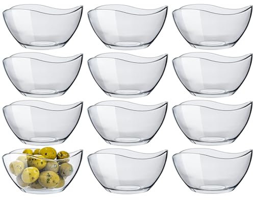 KONZEPT Salatschüssel Glas klein 12er Set – 310 ml, stapelbare, Salatschälchen, ideal als Müslischalen, Servierschalen, Snackschalen und Dessertschalen