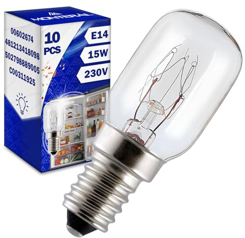 MONTERAL 10 Pièces Ampoule E14 pour Refrigerateur 15W 230V avec le Code Original 481213418098 pour Whirlpool 00602674 602674 pour Bosch