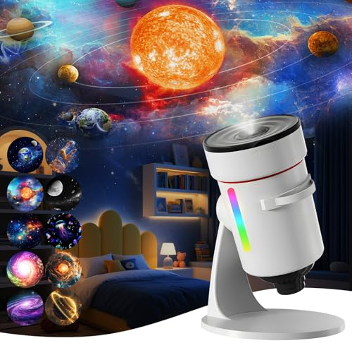 QKTYB Planetarium Projektor, Sternenhimmel Projektor mit 4K HD Planet Discs, 360° Rotierenden Galaxy Projector mit Timer, Sternenprojektor Nachtlicht Lampe für Kinder Erwachsene Schlafzimmer
