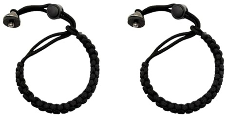 Rainway Cinturino da polso per fotocamera, 2 pezzi, con vite ad anello a D da 1/4, intrecciato a mano, regolabile, per action camere, cellulare, nylon paracord, robusto e durevole, nero