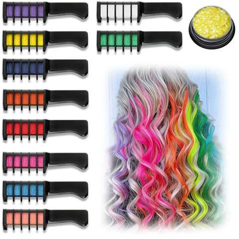 Colorato Gesso per Capelli Pettine, 10 Colori Colorante Temporaneo Luminoso per Capelli, Pettine Lavabile di Gesso Temporaneo, Per Capelli Ragazza, Ideale per Costumi, Carnevale, Feste, Festival
