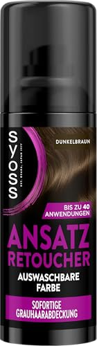 SYOSS Ansatz Retoucher Kaschierspray Dunkelbraun (120 ml), Ansatzspray deckt helleren und grau nachwachsenden Ansatz ab, schweiss- & regenfeste auswaschbare Haarfarbe bis zu 40 Anwendungen
