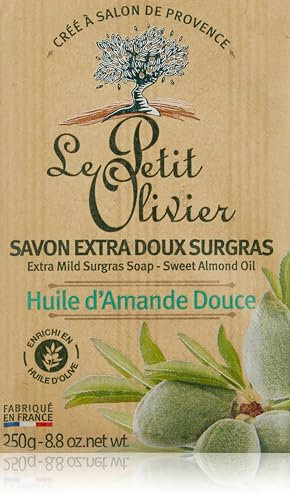 Le Petit Olivier - Savon Extra Doux Surgras Huile d'Amande Douce - Fabriqué en France - Papier kraft 250 g