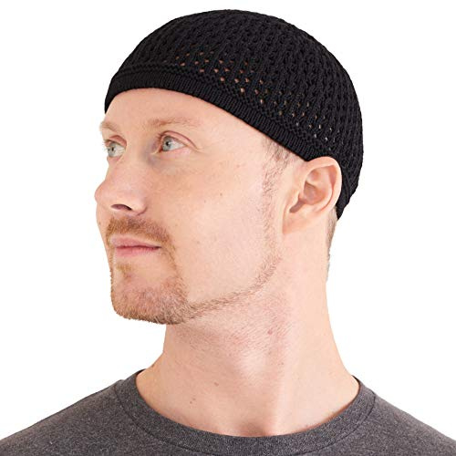 CHARM Maglione Cotone Cranio Cappellino, Kufi Islam Preghiera, Nero