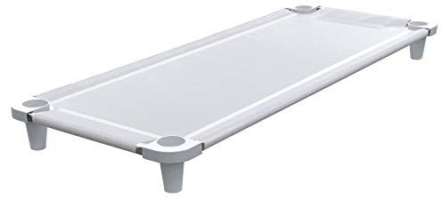 Acrimet Schlafbett für Kinder, tragbares Kleinkindbett, Stapelbar, 52 Zoll lang (Edelstahlrohre) (Weiß atmungsaktives Netzstoff - Weiß Füße) (1 Packung)