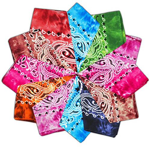 Vivibel Bandana Kopftuch Baumwolle,12er Paisley Bandana Halstuch 55 x 55 cm Kopftuch Armtuch Mischfarben Haar, Hals, Kopf Schal Nickituch Vierecktuch