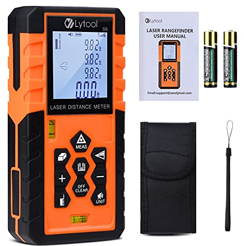 Laser Distance Meter 165ft/50m, Lytool Laser Measurement Tool Ft/in/M Switching Laser Measure with 20 Groups Data Memory, Large Backlit LCD, Waterproof IP54 and Battery Included