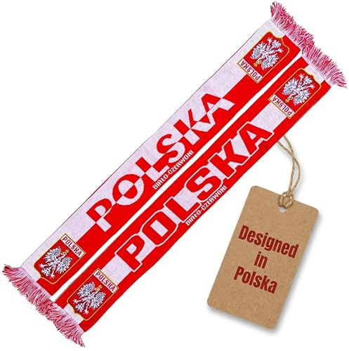 Generisk Polen halsduk (Polska stickad halsduk) – fanartikel för fotbollsälskare – 100 % polyakryl, rödvit, 145 x 18 cm