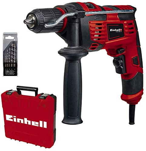 Einhell Pack de Taladro percutor con cable - TC-ID 720/1 E - con guía para espigar kwb - Perforación/taladrado de Percusión, portabrocas de 13 mm, Incluye juego de brocas de 5 piezas para hormigón
