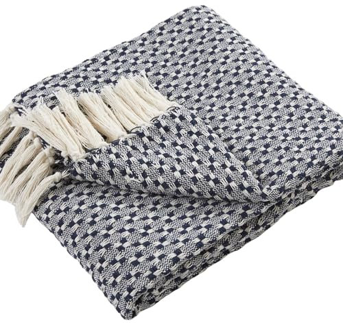 Appletree Loft - Bexley - 100% Recycled Cotton Rich Mixed Fibres Throw - 130 x 180cm in Navy