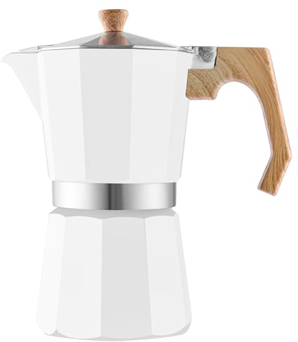 wedrink Cafetière à expresso 9 tasses, machine à expresso italienne, moka, marmite, 450 ml, anti-brûlure, poignée en bois, aluminium, blanc
