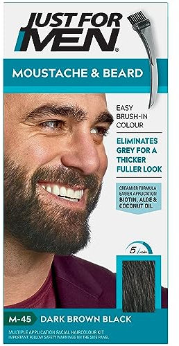 Just For Men Bart & Schnurrbart Farbe in Dunkelbraun, Beseitigt Graues Haar und sorgt für dickeres und volleres Aussehen, M45