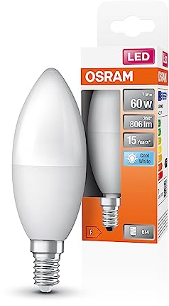 OSRAM Lampada LED classica B60 Star Classic B60 per base E14, forma di candela, look Matt, 806 lumen, bianco freddo, 4000k, sostituzione di lampadine da 60w convenzionali, non dimmerabili, 1 pacco