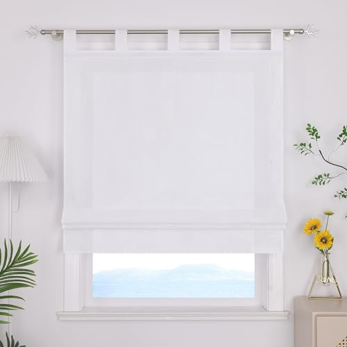 ESLIR Tenda a pacchetto con passanti, tinta unita, per cucina, soggiorno, senza fori, bianco, 140 x 140 cm (larghezza x altezza)