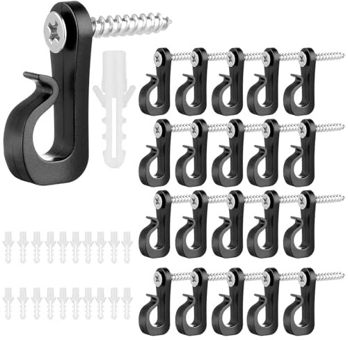 Screw in Hooks, 20PCS Screw Hooks with Cross Slot Screws and Expansion Tubes, Hooks for Hanging Heavy Duty, Hooks for Outdoor Lights for Party Birthday Ceremony Screw Hooks Outdoor Decorations (Black)