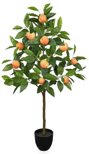 Oairse Artificial Peach Tree 3ft Fake Peach Fruits Plant Large Fake Floor Plants Tropical Faux Trees Indoor Peach Decorations for Home Living Room Office