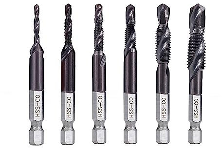 Metrischer Gewindebohrer mit HSS-Sechskantschaft, kombinierter Gewindebohrer- und Bohrersatz, Maschinengewindebohrer, Gewindebohrer, Bohrer M3, M4, M5, M6, M8, 10, M12, Handwerkzeuge(6pcs M3- M10)