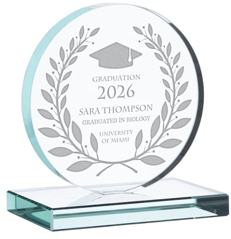 Wanapix | Trofeo Personalizado con Nombre y Texto | Cristal Grabado (Escala de Grises)| Premio Personalizado | Redondo 10x11 cm | Incluye Estuche para Guardar | Laurea