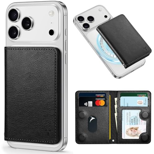 TUCCH Magnetic Wallet for iPhone 17/16/15/14/13/12 Series, Textured Black | 6 Card Holders, Compatible with Magsafe, RFID Blocking, Clear ID Window, Flip Card Case, Magnetic Closure, PU Leather