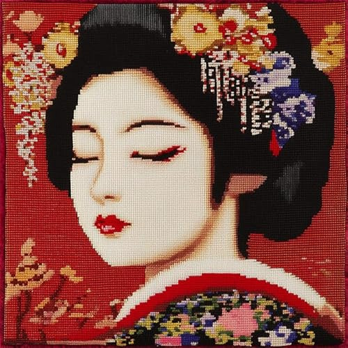 AxiangziK stile giapponese Kit di ganci a chiusura per cuscino,kit di ricamo,Ragazza Kimono,gancio di chiusura per cuscino principianti,federa per cuscino da divano,43x43cm